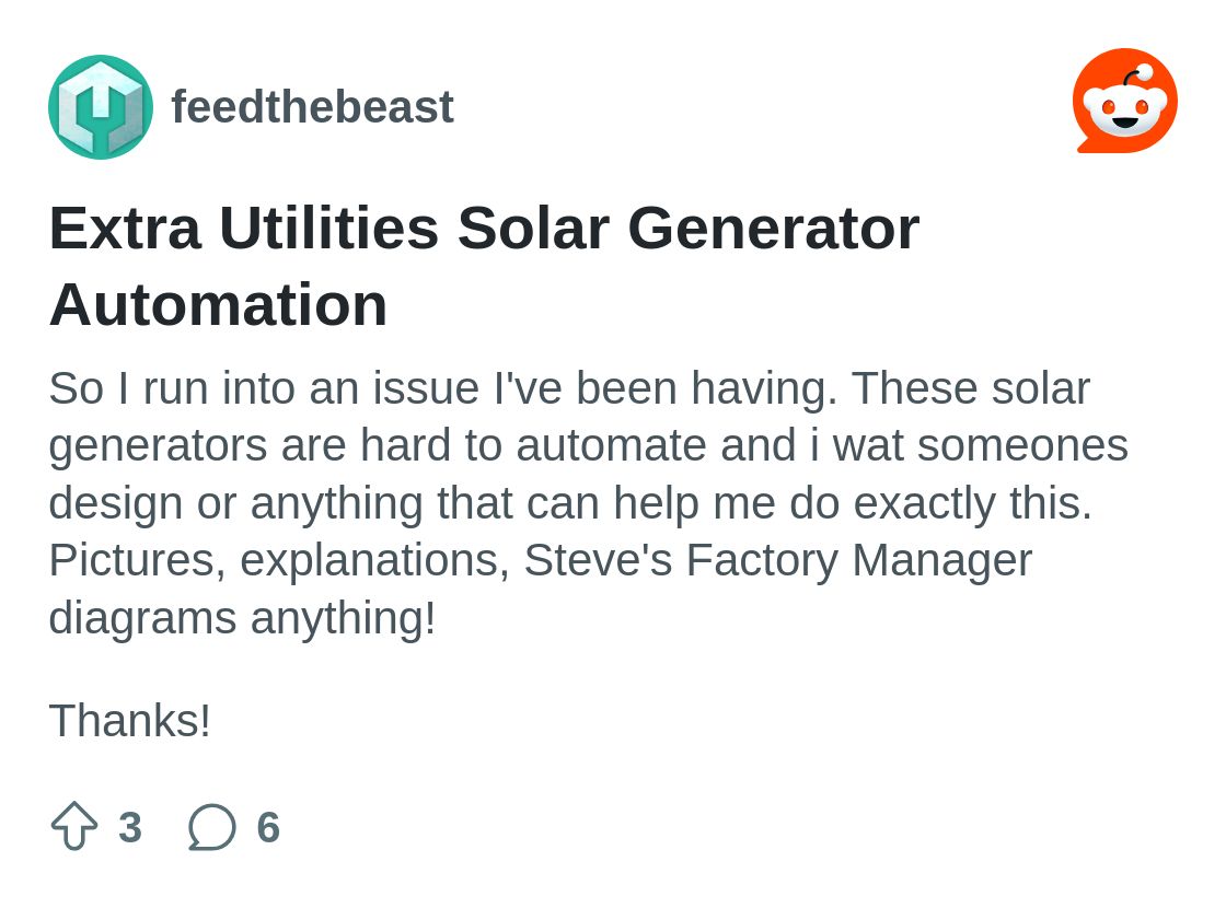 Extra Utilities Solar Generator Automation : r/feedthebeast