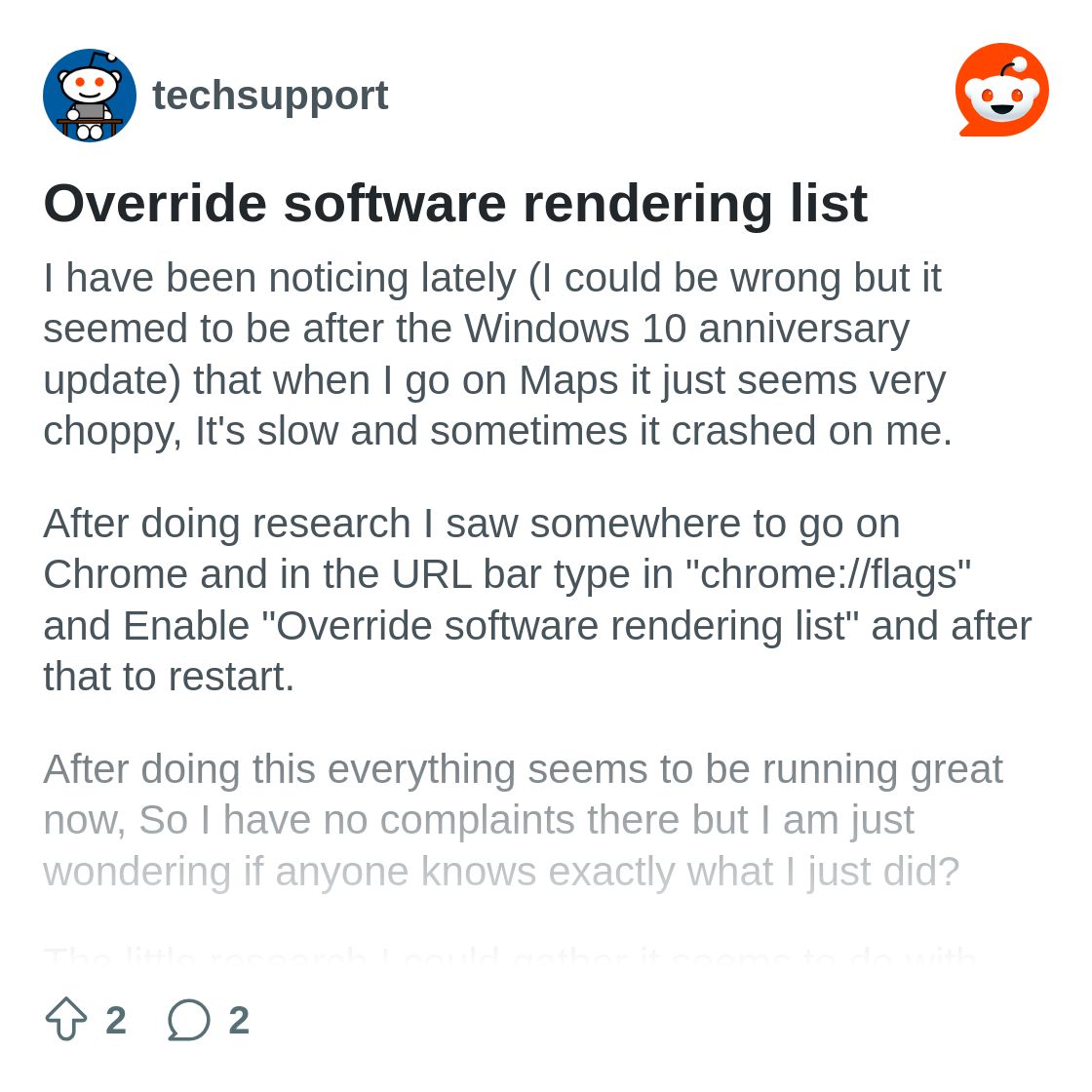 r/techsupport on Reddit: Override software rendering list