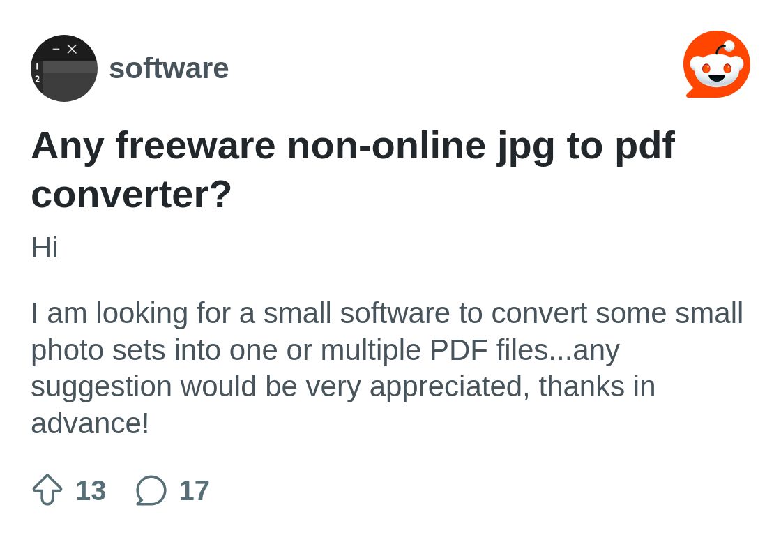 Any freeware non-online jpg to pdf converter? : r/software