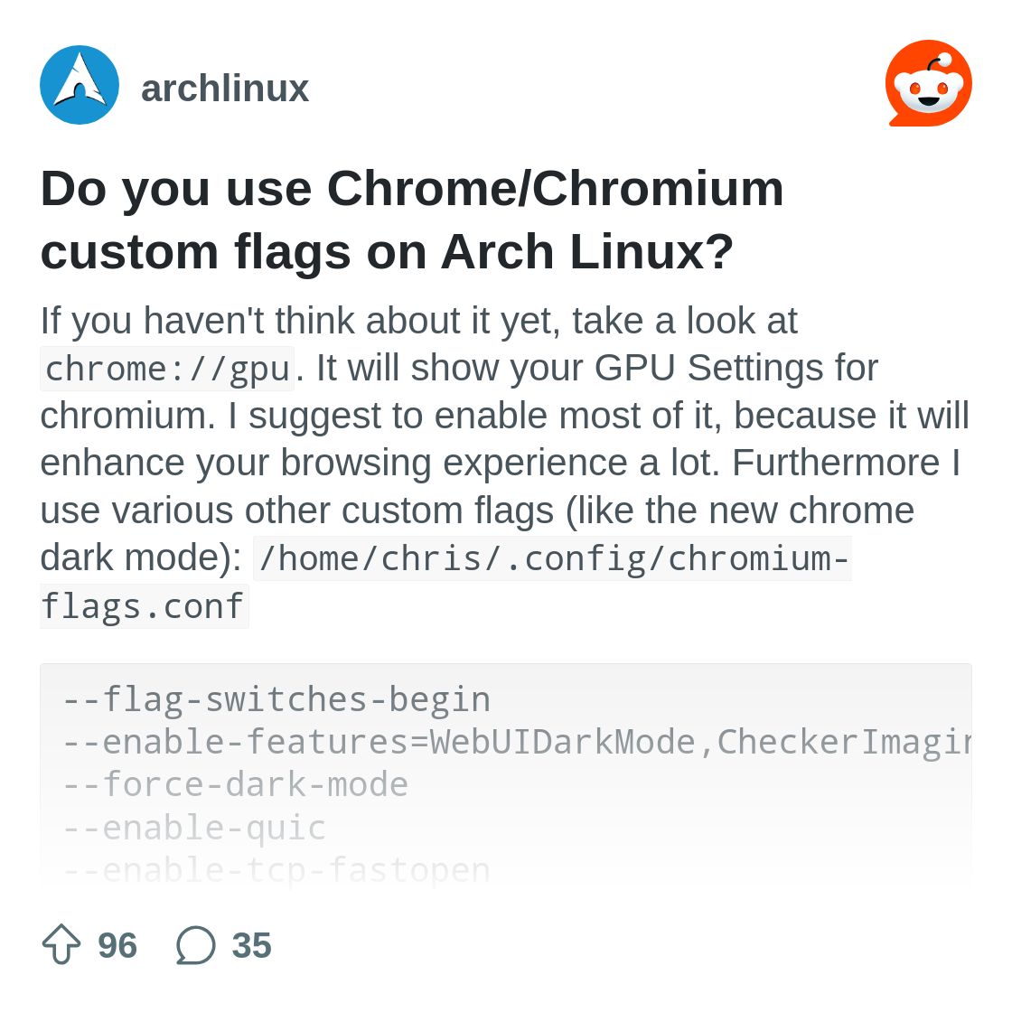 Do you use Chrome/Chromium custom flags on Arch Linux? : r ...