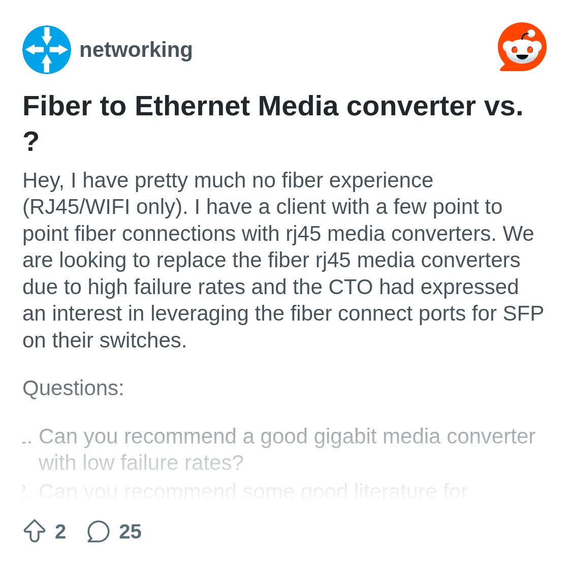 Fiber to Ethernet Media converter vs. ? : r/networking