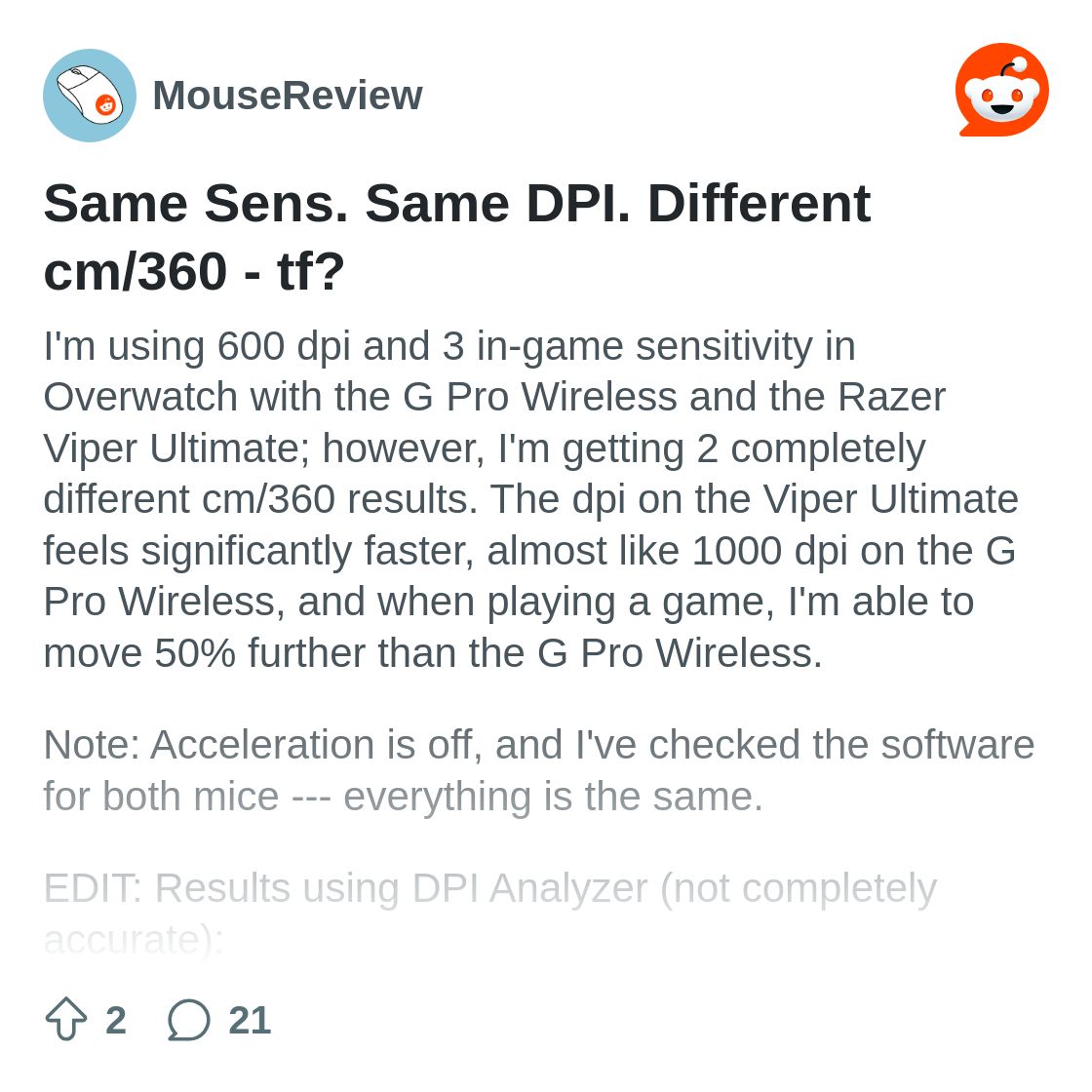 r/MouseReview on Reddit: Same Sens. Same DPI. Different cm/360 - tf?