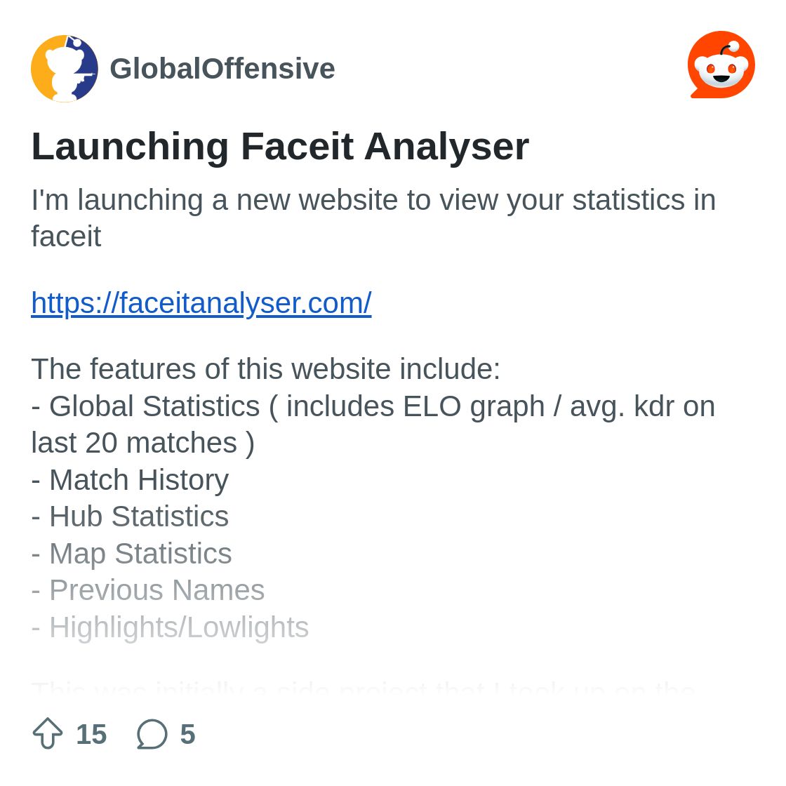 Launching Faceit Analyser : r/GlobalOffensive