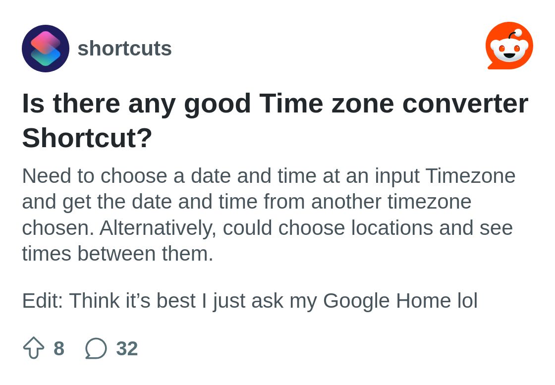 r/shortcuts on Reddit: Is there any good Time zone converter Shortcut?