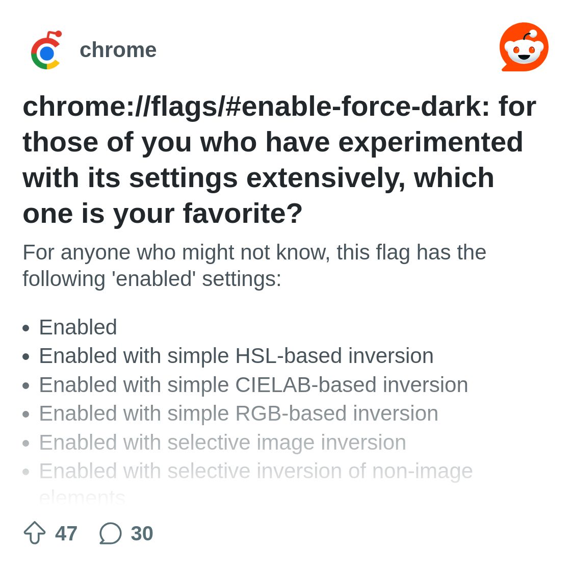 chrome://flags/#enable-force-dark: for those of you who have ...