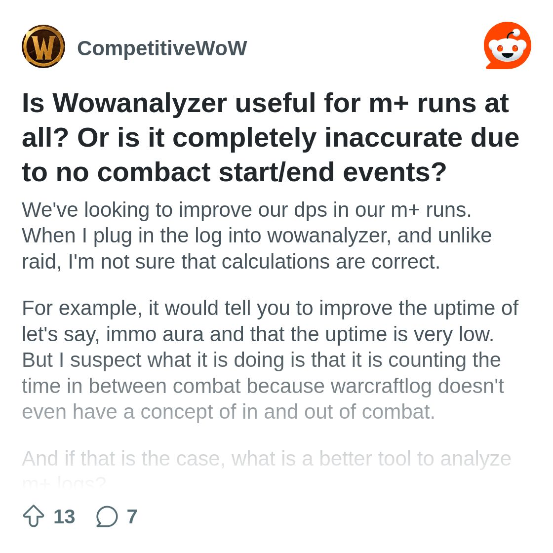 Is Wowanalyzer useful for m+ runs at all? Or is it completely ...