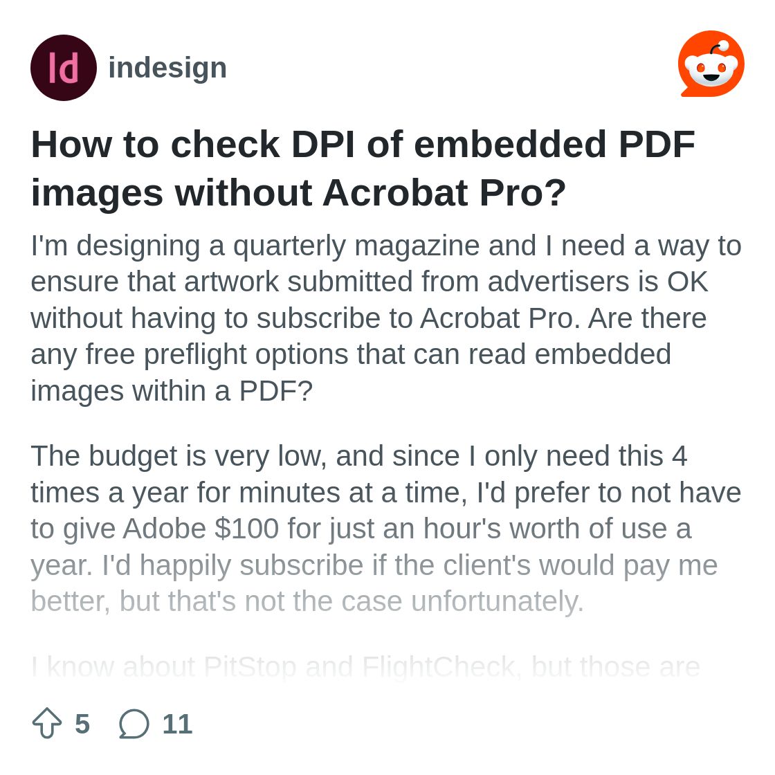 r/indesign on Reddit: How to check DPI of embedded PDF images without Acrobat Pro?