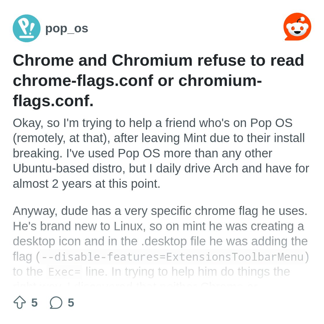 Chrome and Chromium refuse to read chrome-flags.conf or ...