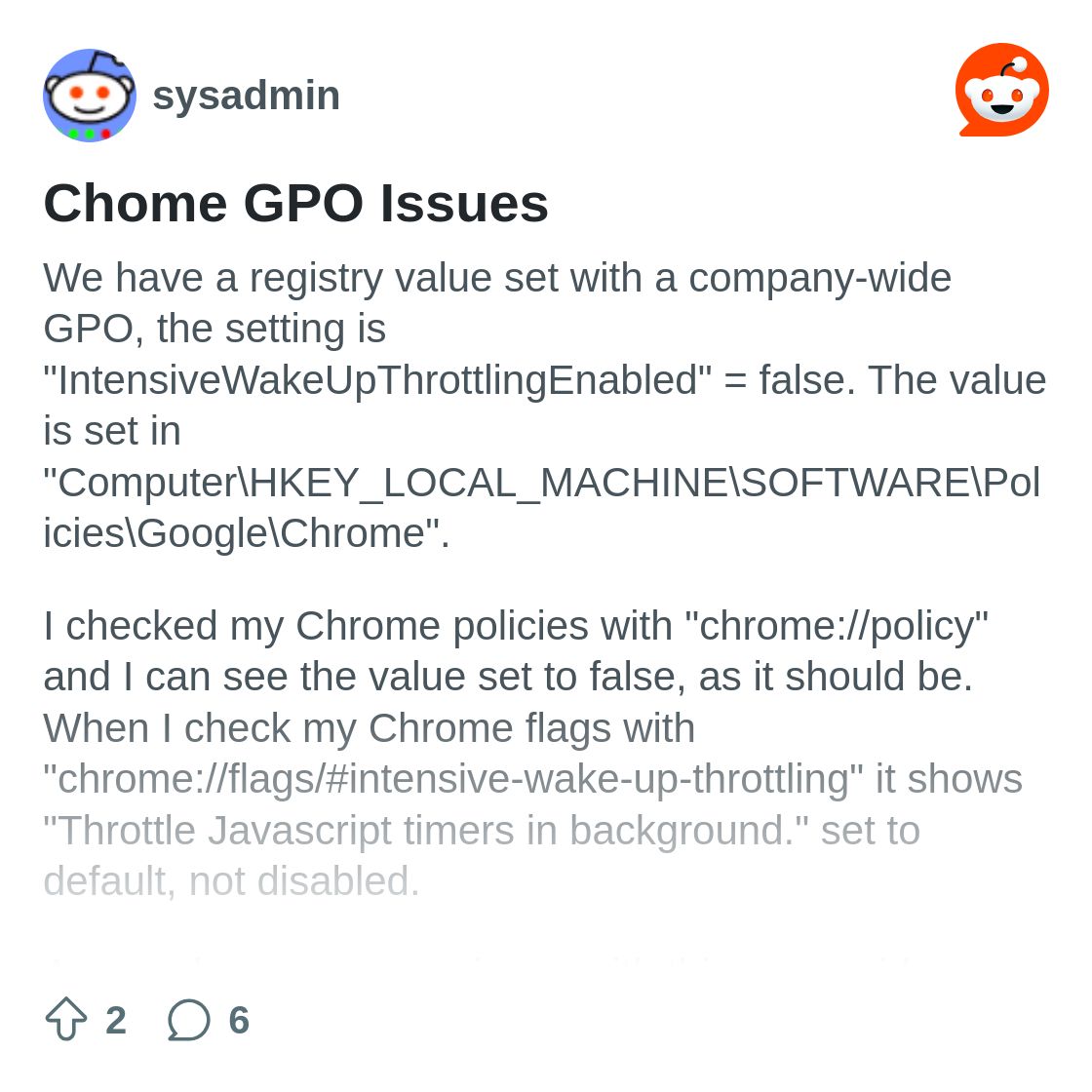 r/sysadmin on Reddit: Chome GPO Issues