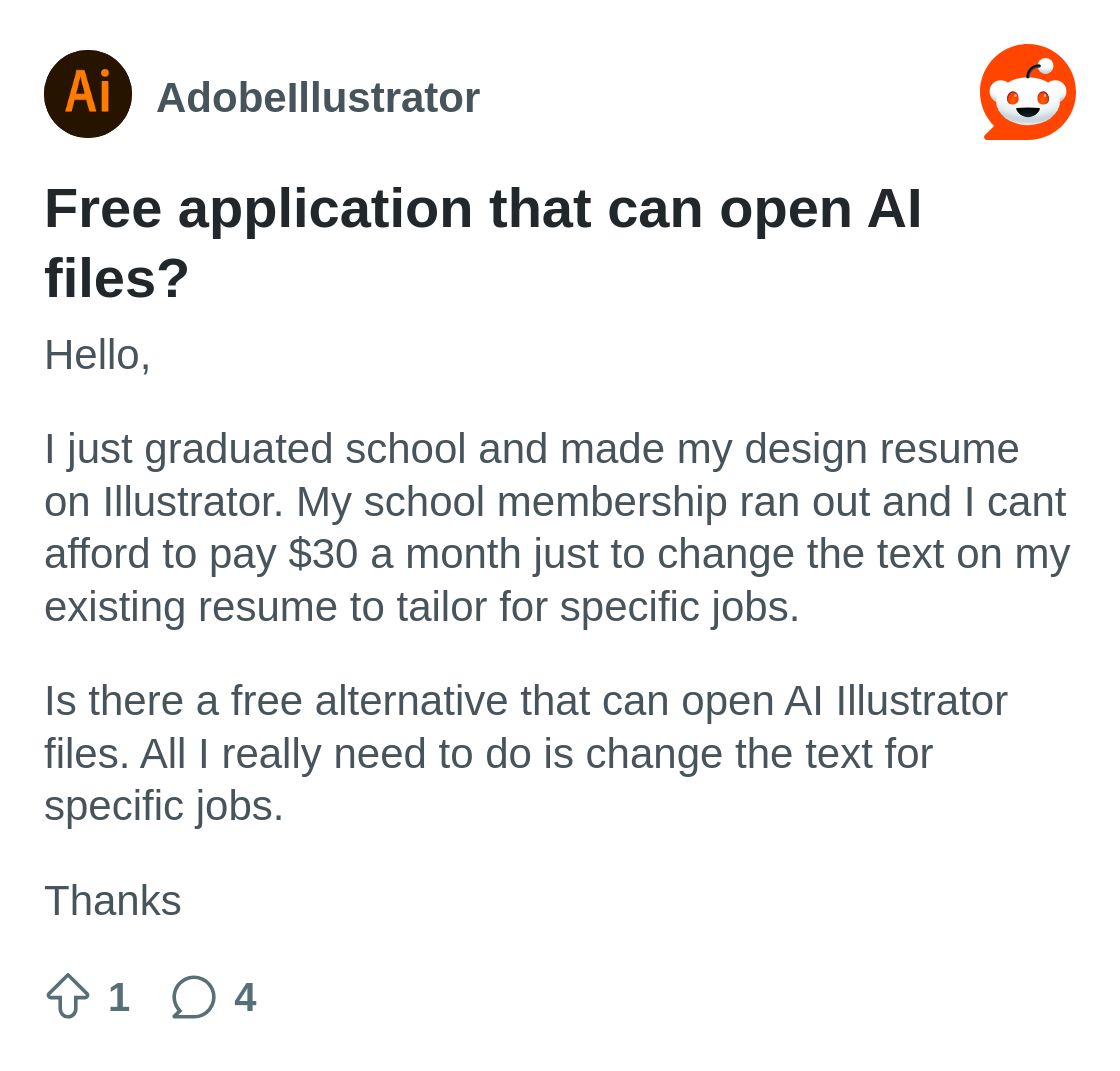 Free application that can open AI files? : r/AdobeIllustrator