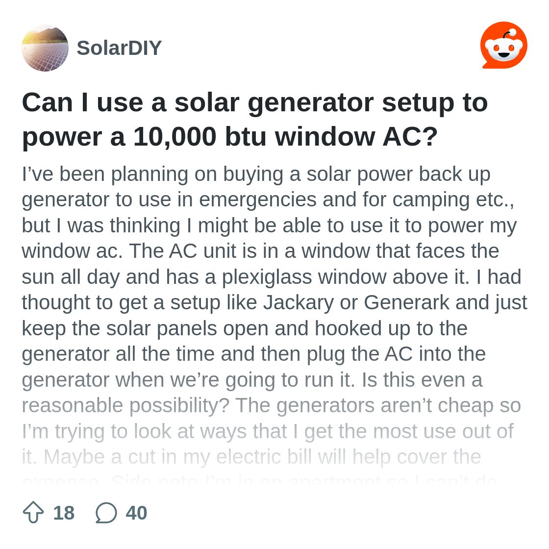 r/SolarDIY on Reddit: Can I use a solar generator setup to power a 10,000 btu window AC?