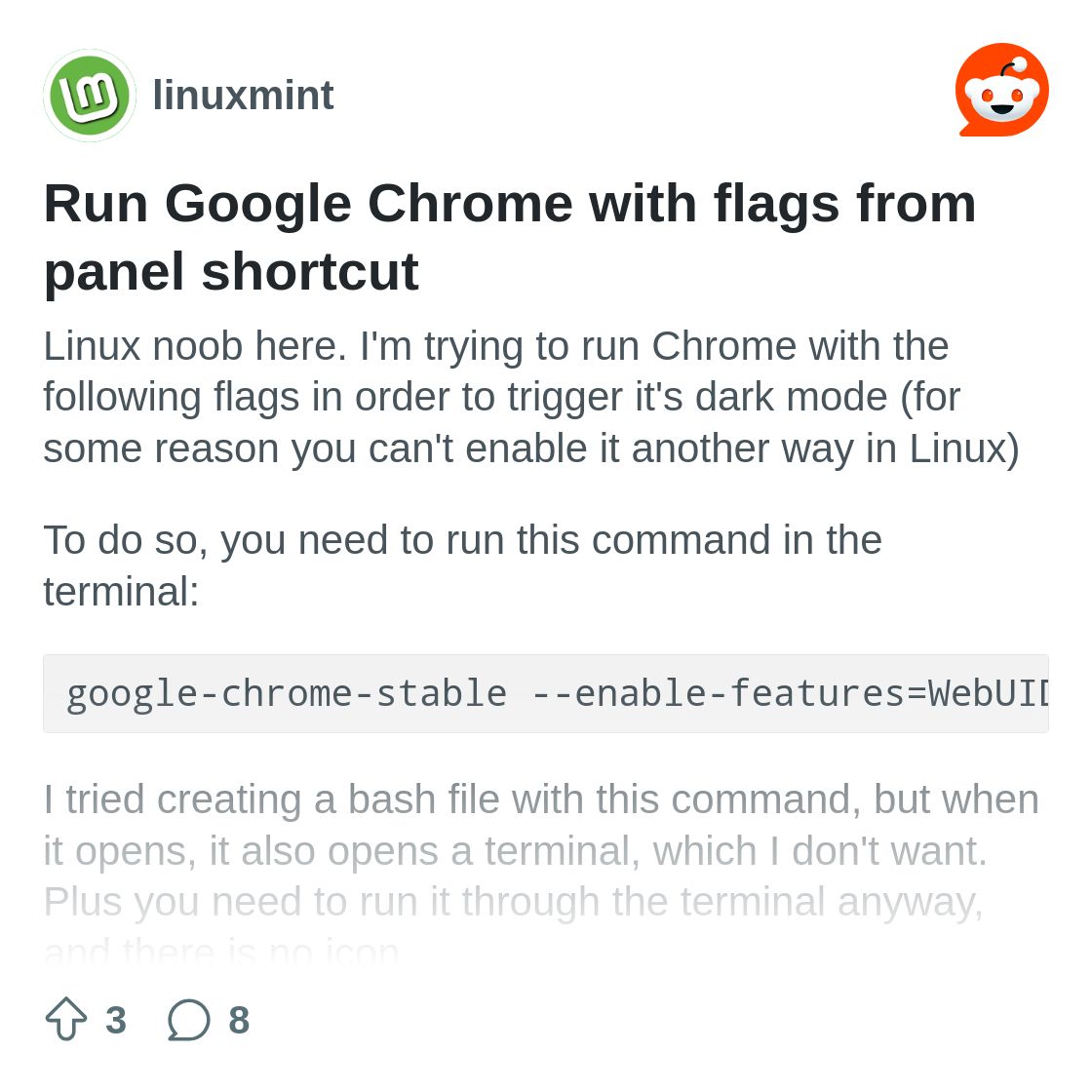 r/linuxmint on Reddit: Run Google Chrome with flags from panel shortcut