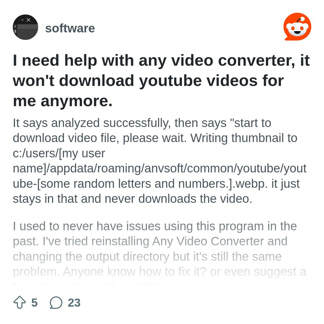 I need help with any video converter, it won't download youtube ...