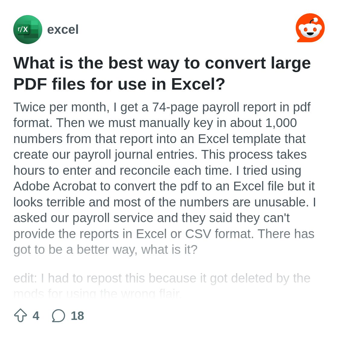 What is the best way to convert large PDF files for use in Excel? : r ...