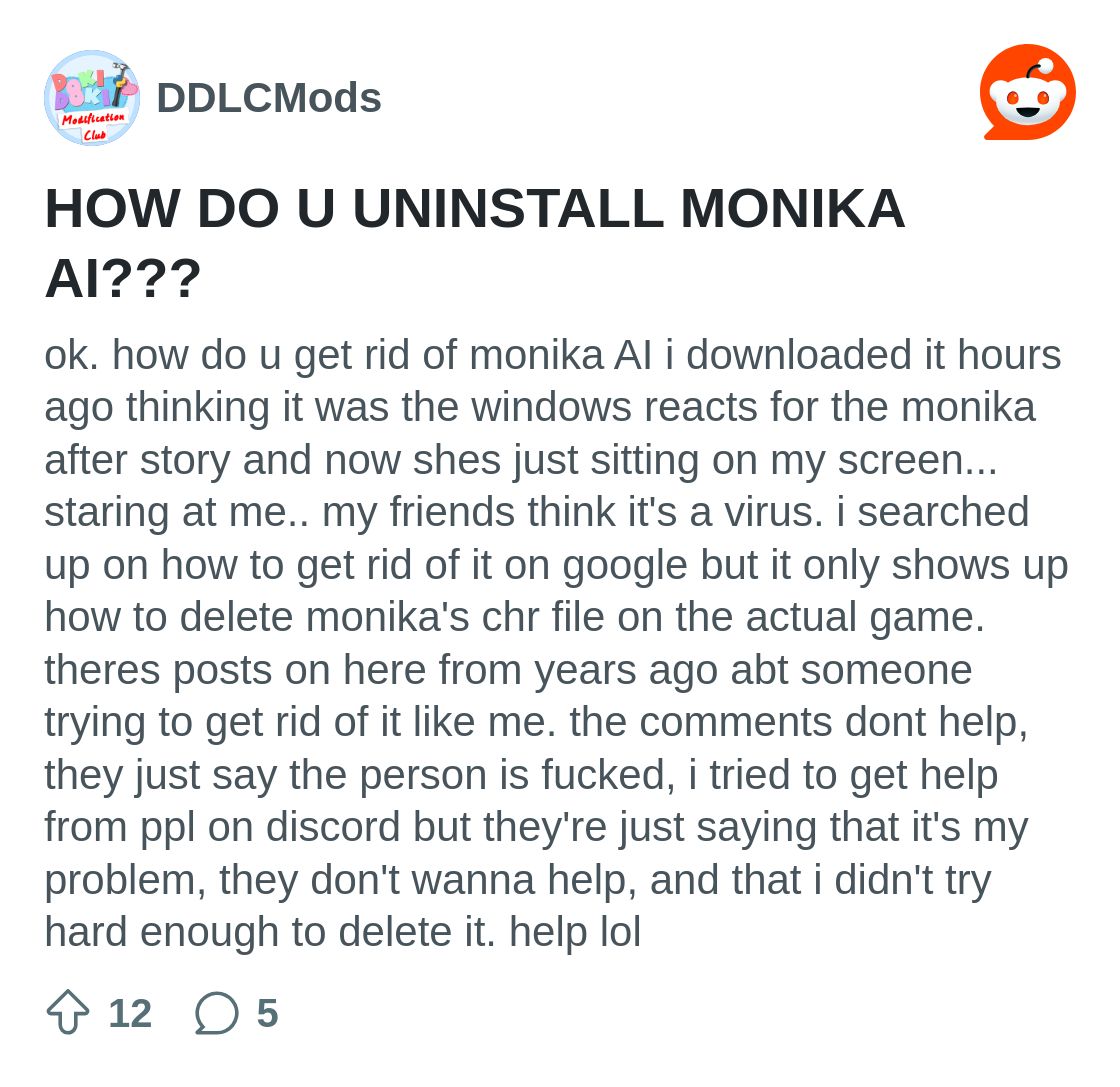 HOW DO U UNINSTALL MONIKA AI??? : r/DDLCMods