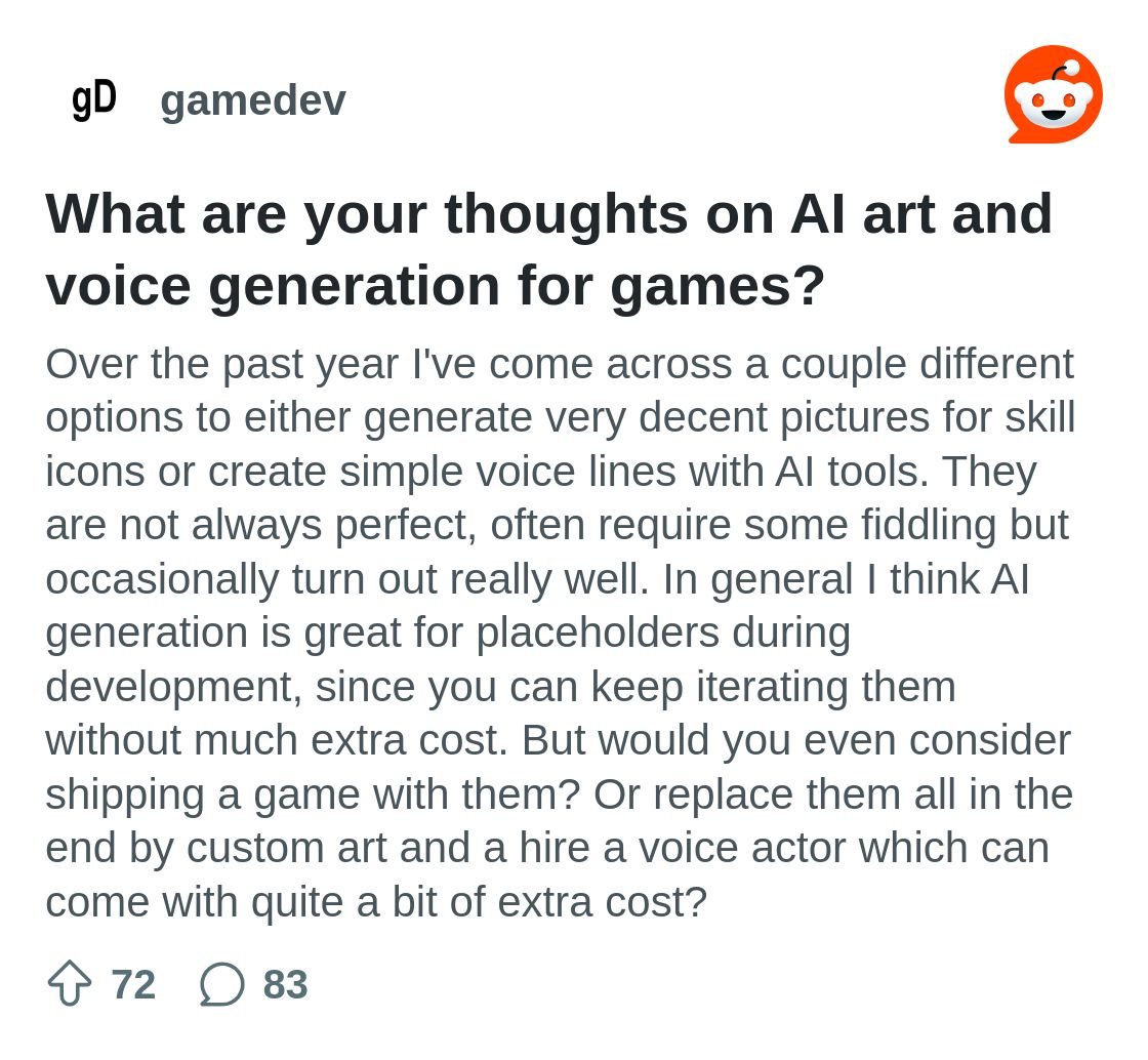 What are your thoughts on AI art and voice generation for games? : r ...