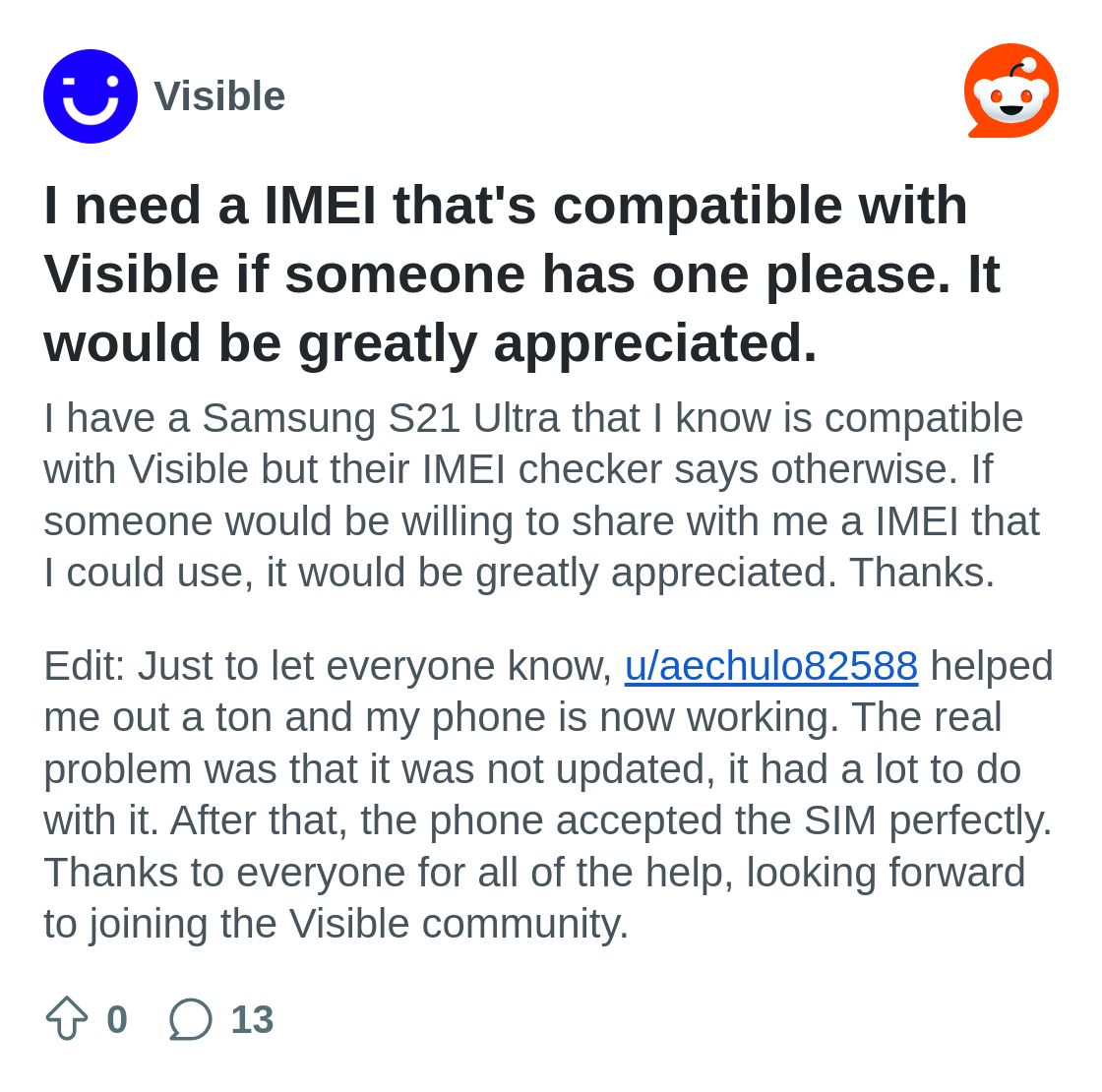 I need a IMEI that's compatible with Visible if someone has one ...