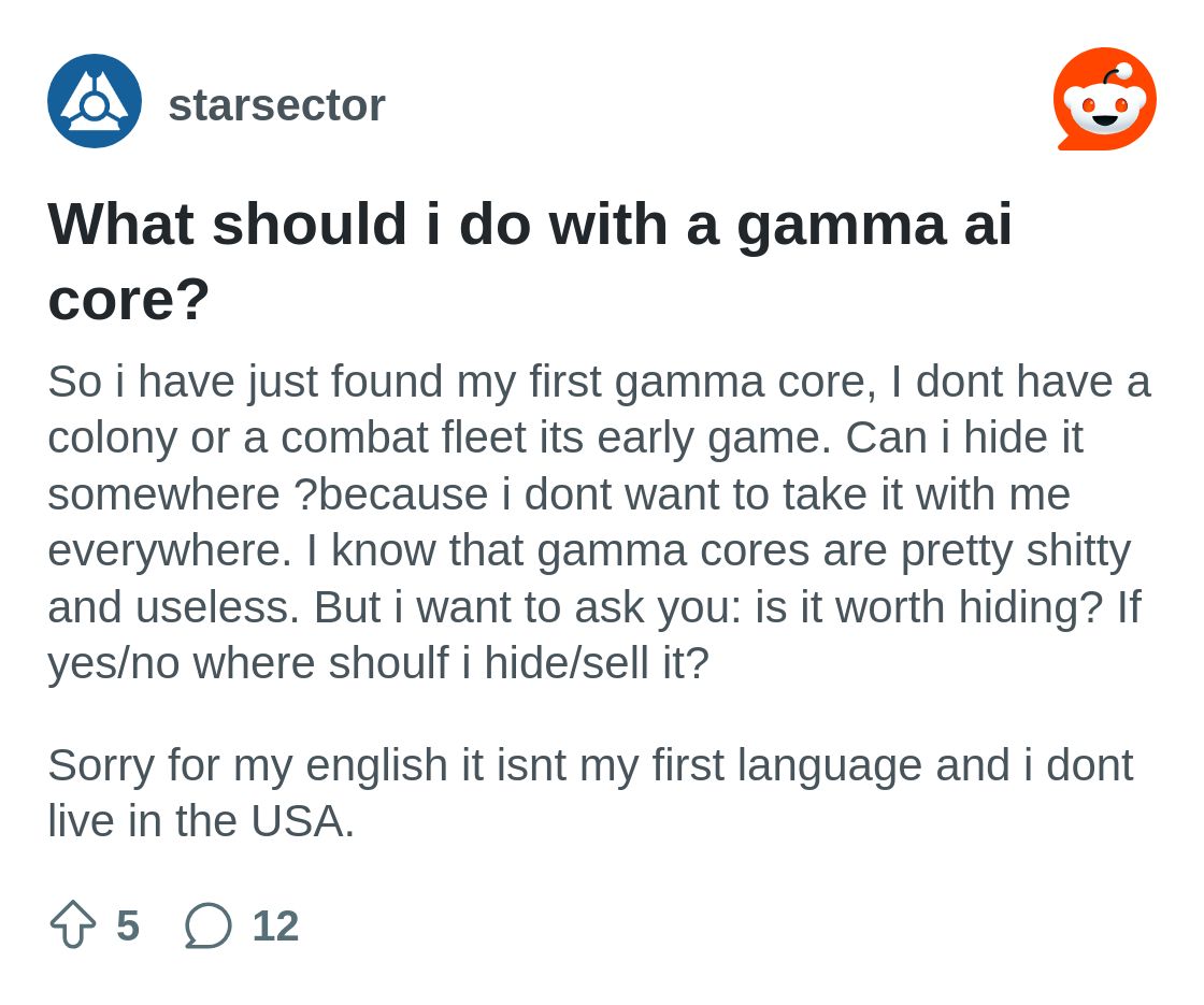 r/starsector on Reddit: What should i do with a gamma ai core?