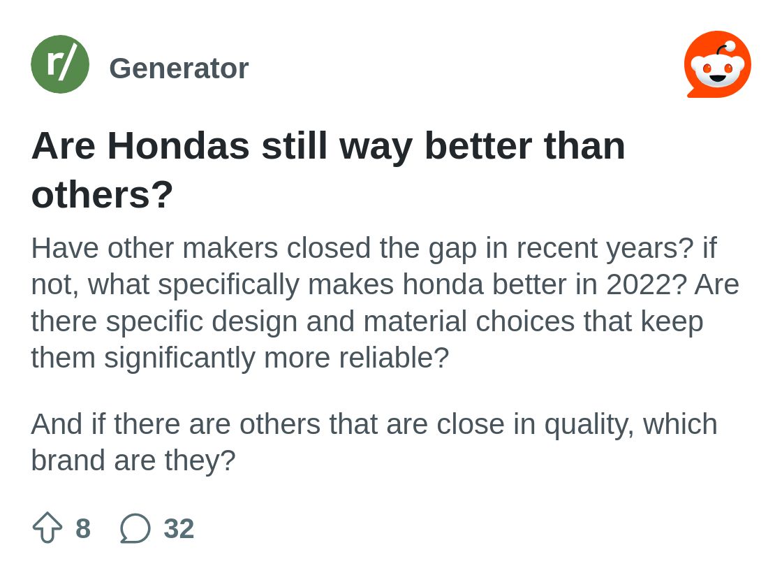 Are Hondas still way better than others? : r/Generator